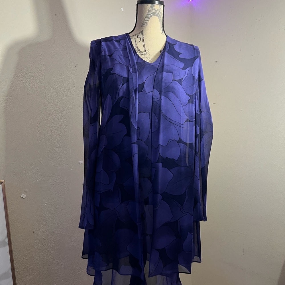 Jones New York Blue Tiered Long Sleeve Sheath Dress